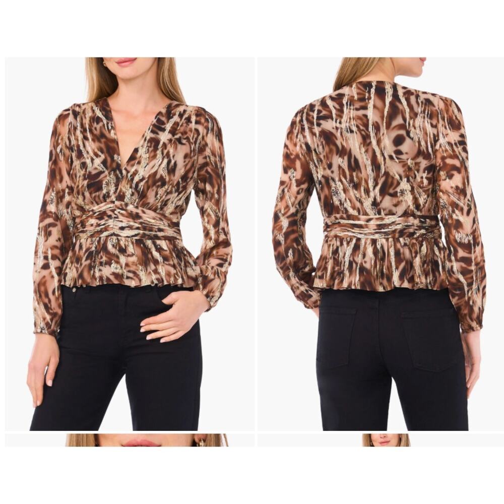 NWT Parker NY Snake Print Wrap Blouse Size S Viscose Lurex